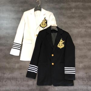 网红同款2022春季新款海军图刺绣三道杠袖口西装西服短外套女潮