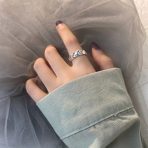 韩版新款s925纯银手工麻花戒指女ins潮复古百搭泰银开口食指指环
