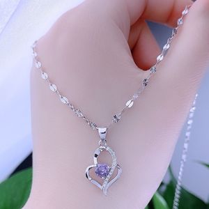 925纯银灵动紫钻雪花项链跳动的简约时尚韩版送女朋友情人节礼物