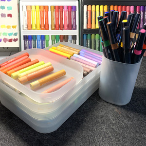 重彩油画棒迷你桌面收纳盒塑料磨砂透明小盒子刮刀收纳盒文具笔盒