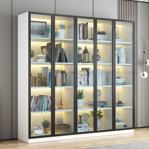 实木书柜书架组合轻奢玻璃门手办柜落地书橱简约现代墙面展示柜子