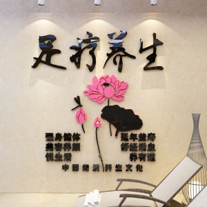 足浴疗店装饰画吧台背景墙壁面中医养生馆按摩推拿网红玻璃门贴纸