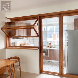 定制上下实木折叠窗玻璃窗日式上翻厨房窗奶茶店料理网红竹木窗户