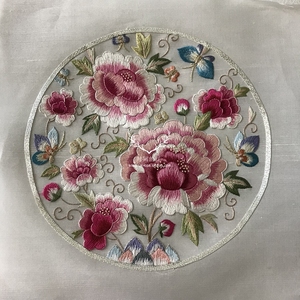 中式苏绣手工绣花复古刺绣老绣片花贴中式服装设计辅料牡丹花团花