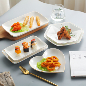 漂亮的盘子 金边餐具 创意碟 家用菜盘 长方盘心形盘不规则盘陶瓷