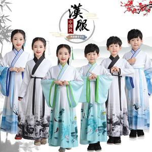 儿童中国风古装女童汉服男童国学服书童小学生朗诵演出古筝表演服