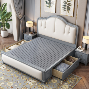 美式轻奢实木床2米2.2米大床 主卧双人白色现代简约1.8m1.5公主床