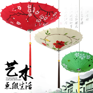 中式吊灯中国风 布艺手绘画伞灯餐厅茶楼火锅店会所雨伞仿古灯具