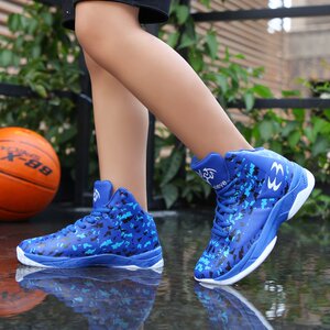 宝蓝色中帮篮球鞋男春季款8岁男童小学生穿的打篮球的鞋子运动鞋