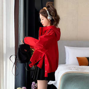 韩版宽松红色外套女短款2024春装新款高级感流行炸街减龄夹克上衣