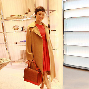 meet代购maxmara孙俪明星同款经典系带中长款毛呢外套大衣manuela