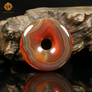 珏艺坊宣化战国红玛瑙精品完全玉化红底白缟平安扣环璧k4201