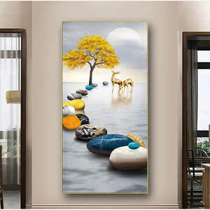 玄关入户过道装饰画现代简约轻奢竖版晶瓷有框步步高升时来运转