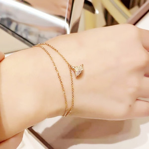 正品代购bvlgari 宝格丽 18k玫瑰金 缕空满钻小裙子双链手链 女