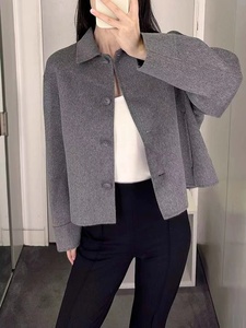 COS23新品 尾货清仓休闲版型短款双面呢羊毛混纺夹克外套灰色女装