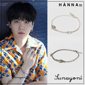 bts防弹少年团suga闵玧其同款手链 hanna543正品拉长石拼接链手环