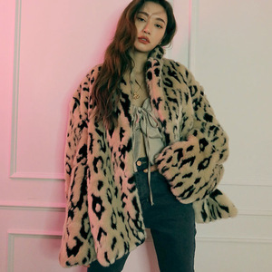 豹纹皮草外套女冬2019新款加厚中长款宽松保暖环保人造毛毛绒大衣