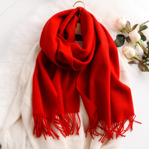 玫红色围巾女羊绒