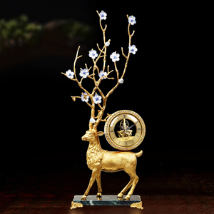 黄铜座钟欧式铜件轻奢客厅家用玄关摆件钟表家居软装饰品创意台钟