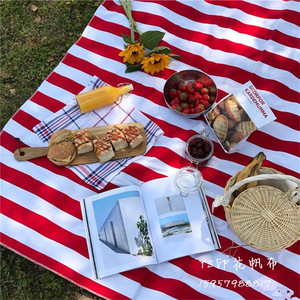 INS红白条纹布料拍照背景布桌布网红野餐布帆布布料