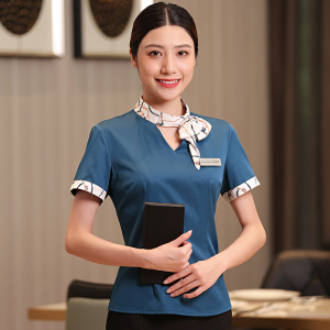 京橙高档酒店服务员工作服女夏餐厅饭店前厅接待工装迎宾服装短袖