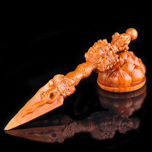 钰之源藏传佛教桃木剑摆件法器金刚杵普巴杵莲花底座实木雕刻