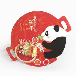 熊猫同萌手绘异形明信片卡通成都纪念品大熊猫成都美食