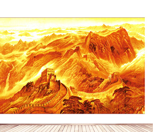 山水画靠山图客厅沙发背景装饰画金色万里长城办公室挂画墙壁贴画