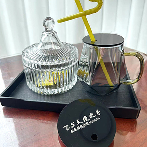 美容院顾客杯子创意六角玻璃杯带盖子logo有把手防爆理发店茶水杯