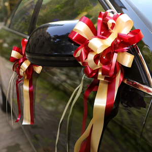 婚庆婚车大号装饰拉花婚礼用品手拉花蝴蝶结拉花车门把手酒红抽花