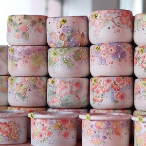 【Oli】韩式美子手作手绘釉烧花卉清新碎花透气陶泥控型多肉花盆
