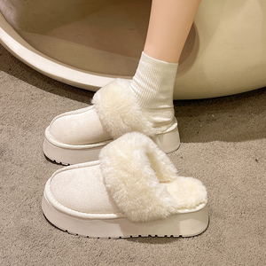 厚底毛毛棉拖鞋女冬季外穿2023年新款加绒保暖雪地靴高级感包头拖