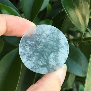 翡翠平安无事牌吊坠冰种雪花意境棉圆牌坠子裸石代镶嵌天然玉石女