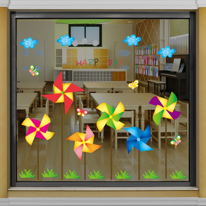 创意卡通玻璃窗防水贴纸大窗户贴画幼儿园双面装饰小图案动物门贴