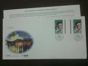 CE  爱尔兰 1984 年 音乐  首日封带说明书 贴 2枚邮票带过桥票