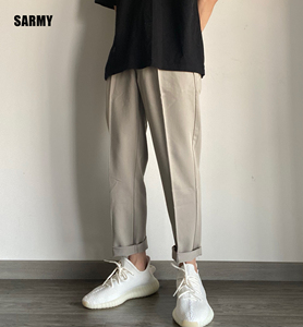 春夏yeezy350搭配椰子米色腿长修身休闲潮流百搭男士西裤sarmy