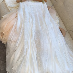 一线品牌女装外贸原单韩系蕾丝边刺绣半身裙高腰显瘦仙女白色长裙