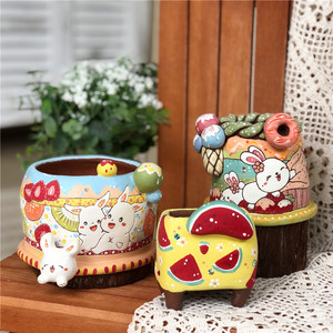 清仓特价汤圆盆glue pudding手工立体卡通动物釉烧老桩肉锥盆包邮