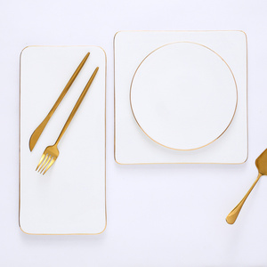 金边陶瓷碟西餐餐具酒店平板托盘圆形正方形长方形寿司盘蛋糕盘子