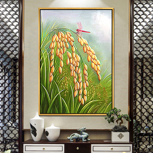 现代简约纯手绘油画抽象风景客厅装饰画餐厅挂画三联画壁画稻谷
