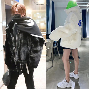 新款韩国xoxogoodboy代购环保毛绒蔡徐坤同款皮草宽松加厚外套女