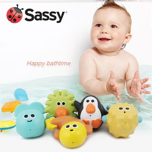 美国sassy新生婴儿洗澡喷水戏水玩具漂浮益智认知海洋生物5件套装