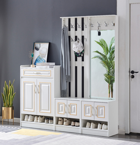 进门鞋柜挂衣架一体靠墙家用门口衣架落地穿衣镜门厅衣帽柜换鞋凳