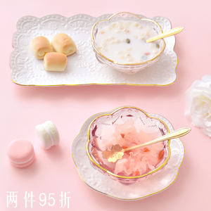 创意日式樱花透明玻璃碗 燕窝碗糖水银耳汤碗盅雪糕沙拉碗甜品碗