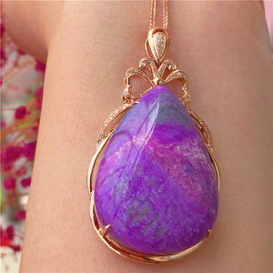 天然18k玫瑰金镶嵌钻宝石樱花紫红舒俱来吊坠苏纪石项链水晶饰品