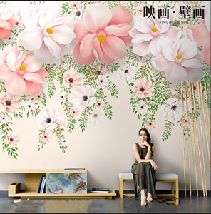 现代简约唯美手绘花卉花朵壁纸客厅电视背景墙纸无缝定制壁画墙布
