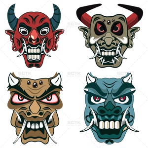 牛鬼蛇神鬼怪头像牛头马脸魔兽怪兽牛魔王彩色面具ai格式矢量素材