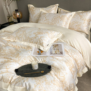 中国水墨风冰丝被套夏季凉感水洗真丝床单四件套轻奢高级感床品4