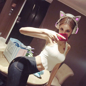 ins欧美风低胸夜店性感显胸大弹力运动背心美式无袖高腰露脐超短t