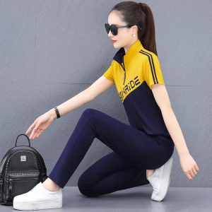361夏季立领短袖运动套装女乔丹诺新款品牌薄款跑步休闲服两件套